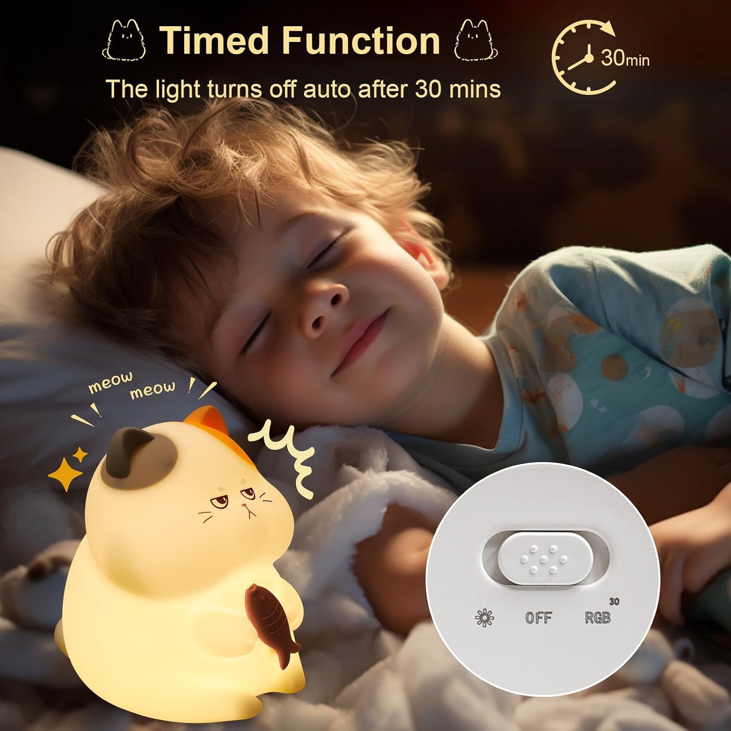 Cute Sad Cat Night Lamp for Kids