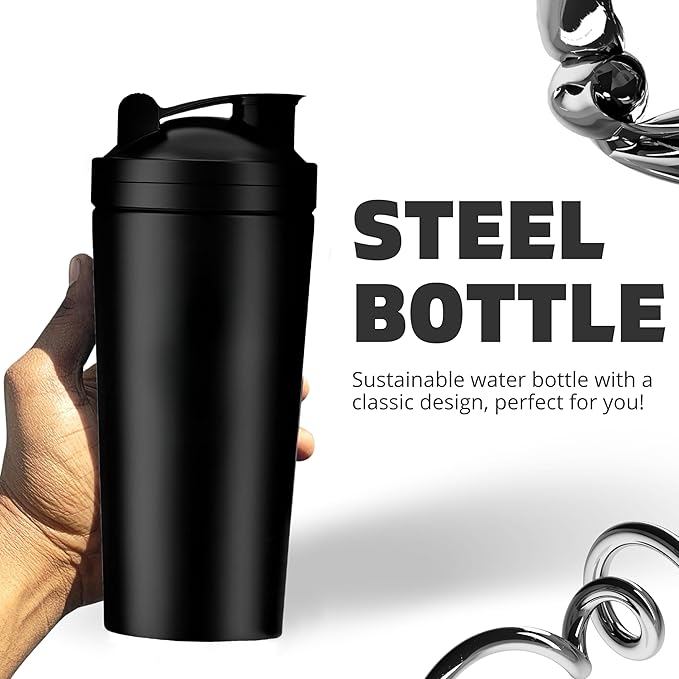 Stainless Steel Protein Shaker Bottle with Blender Mixer Ball