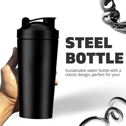 Stainless Steel Protein Shaker Bottle with Blender Mixer Ball