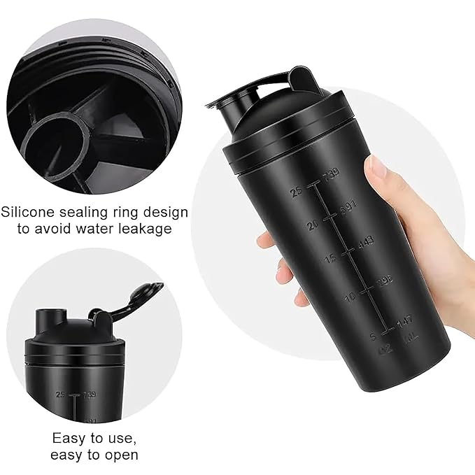 Stainless Steel Protein Shaker Bottle with Blender Mixer Ball