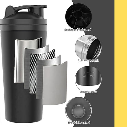 Stainless Steel Protein Shaker Bottle with Blender Mixer Ball