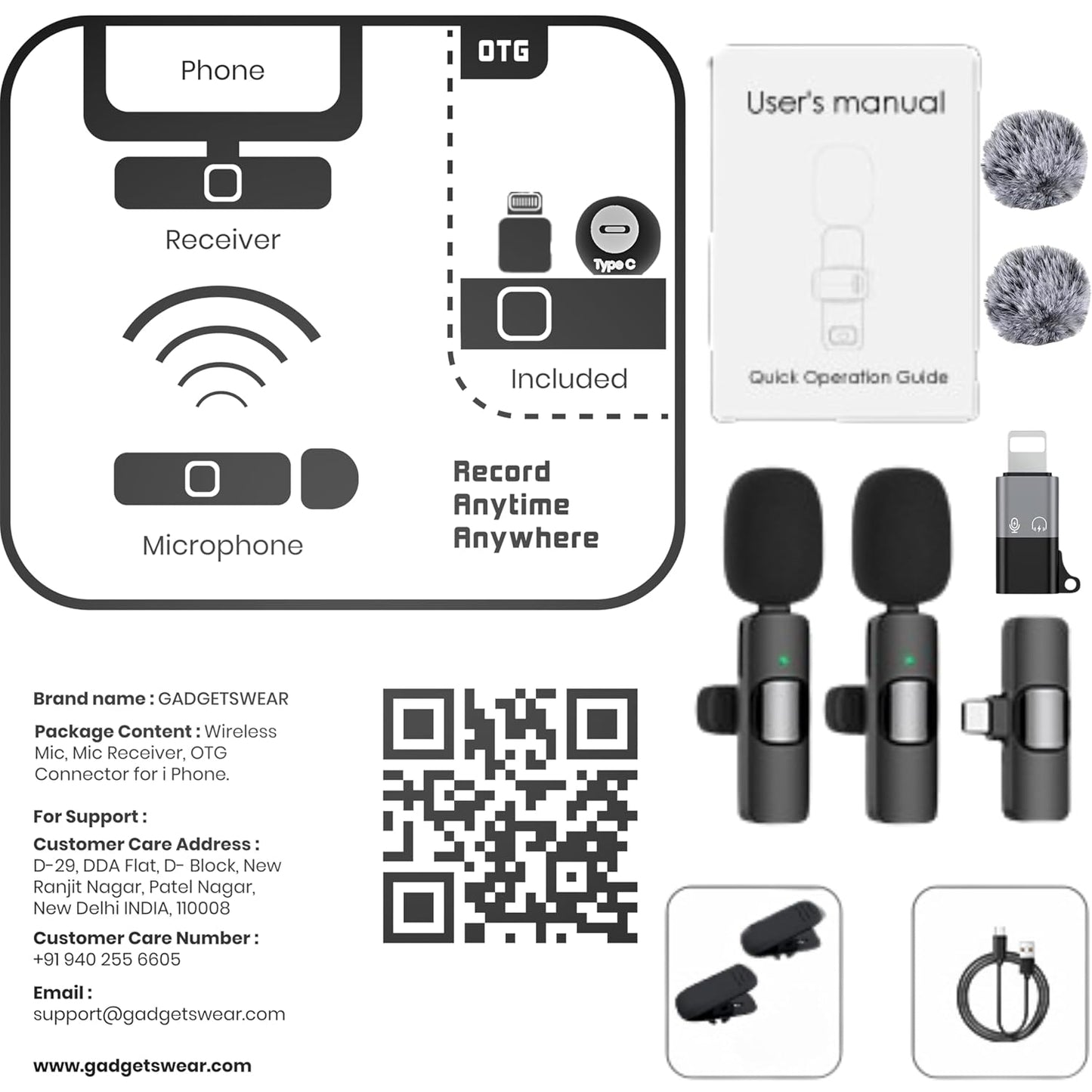 AI K9 Furry Dual Wireless Lavalier Microphone for Android iPhone
