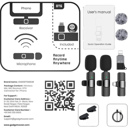 AI K9 Furry Dual Wireless Lavalier Microphone for Android iPhone
