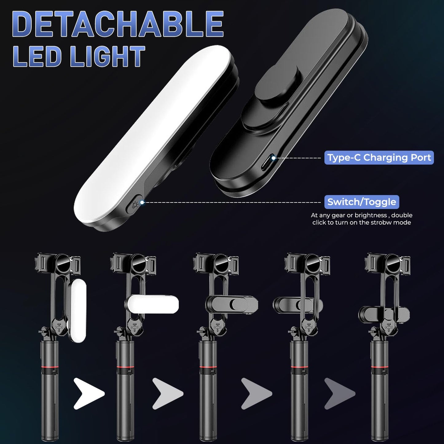 L15 Selfie Stick Tripod with Detachable LED Light