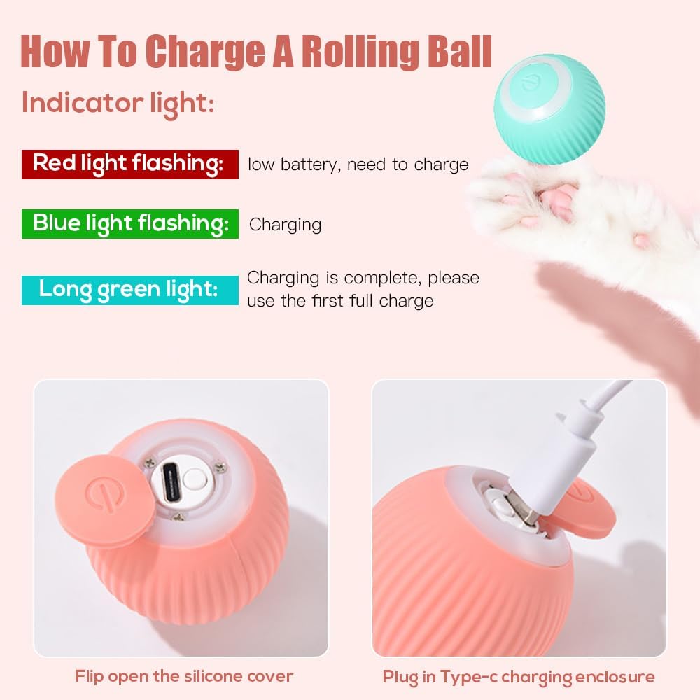 Interactive Cat Self-Rolling Ball with LED Light