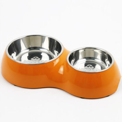 Cat Double Bowl Slow Food Anti-Tumble Dog Stainless Steel Food Basin Orange & Yellow