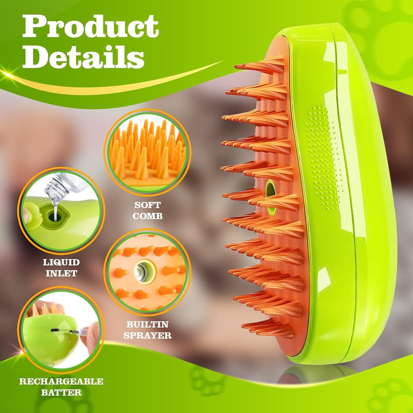 Mango-Shaped Cat Brush with Steam 3-in-1